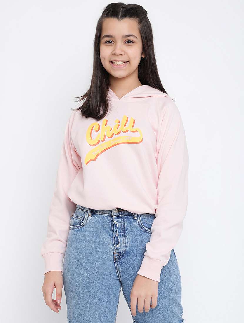 chest print hood neck sweatshirt
