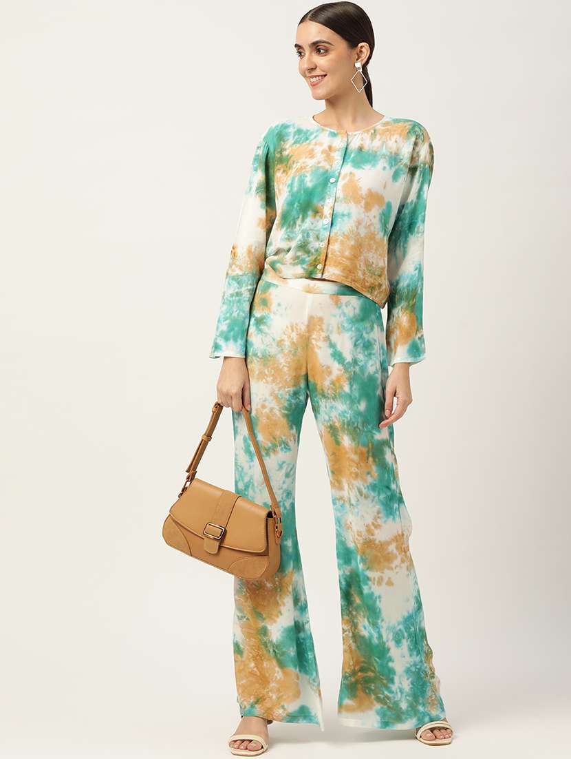 multi colored rayon top and trouser set coord - 18719406 -  Standard Image - 1