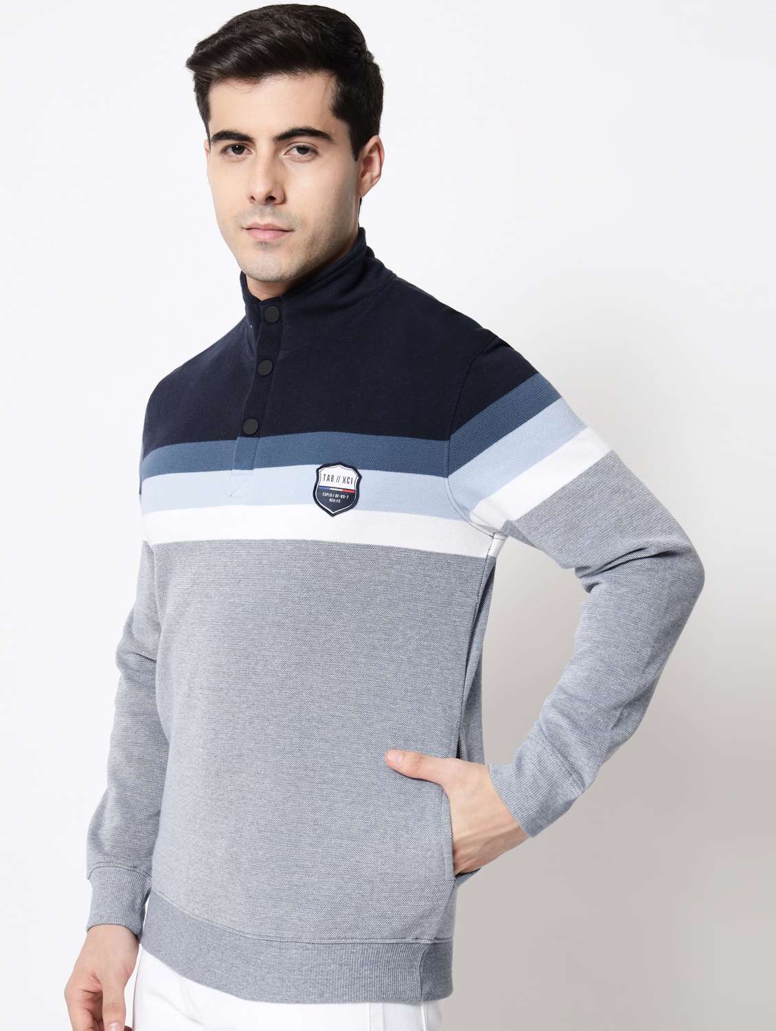 navy blue cotton chest print sweatshirt - 18720550 - Standard Image - 1