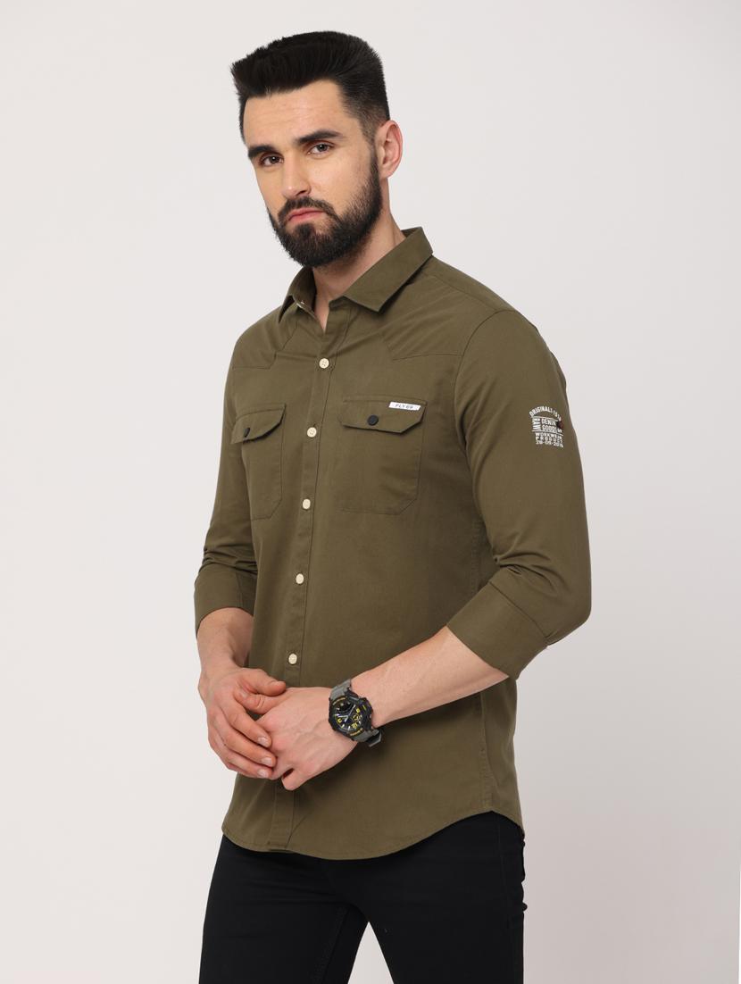 khaki colored solid design casual shirt - 18720652 - Standard Image - 1