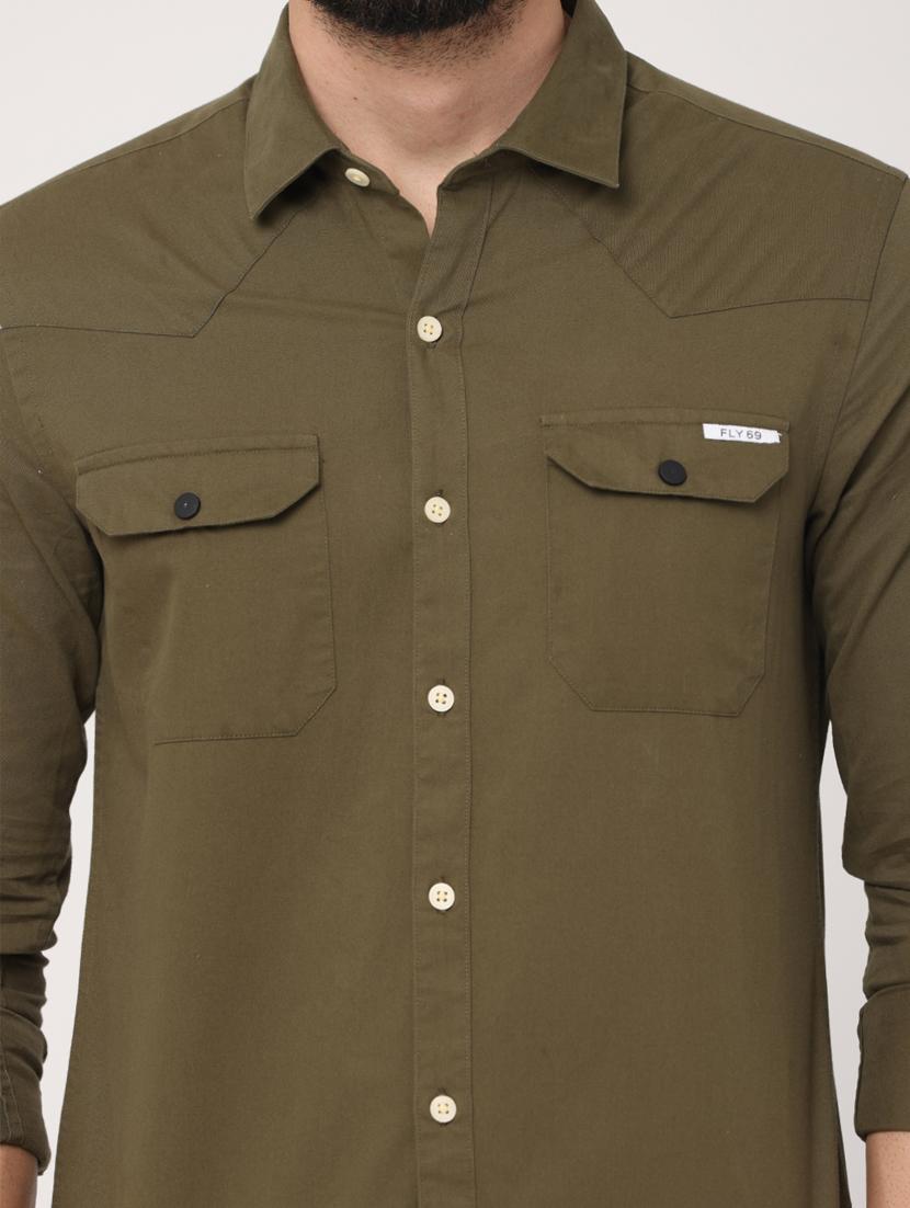 khaki colored solid design casual shirt - 18720652 - Standard Image - 4