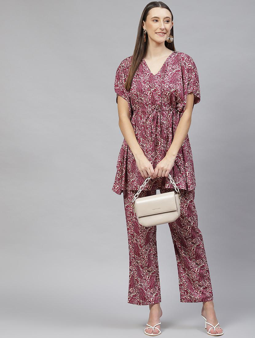 v neck printed top and trouser set - 18720825 - Standard Image - 1