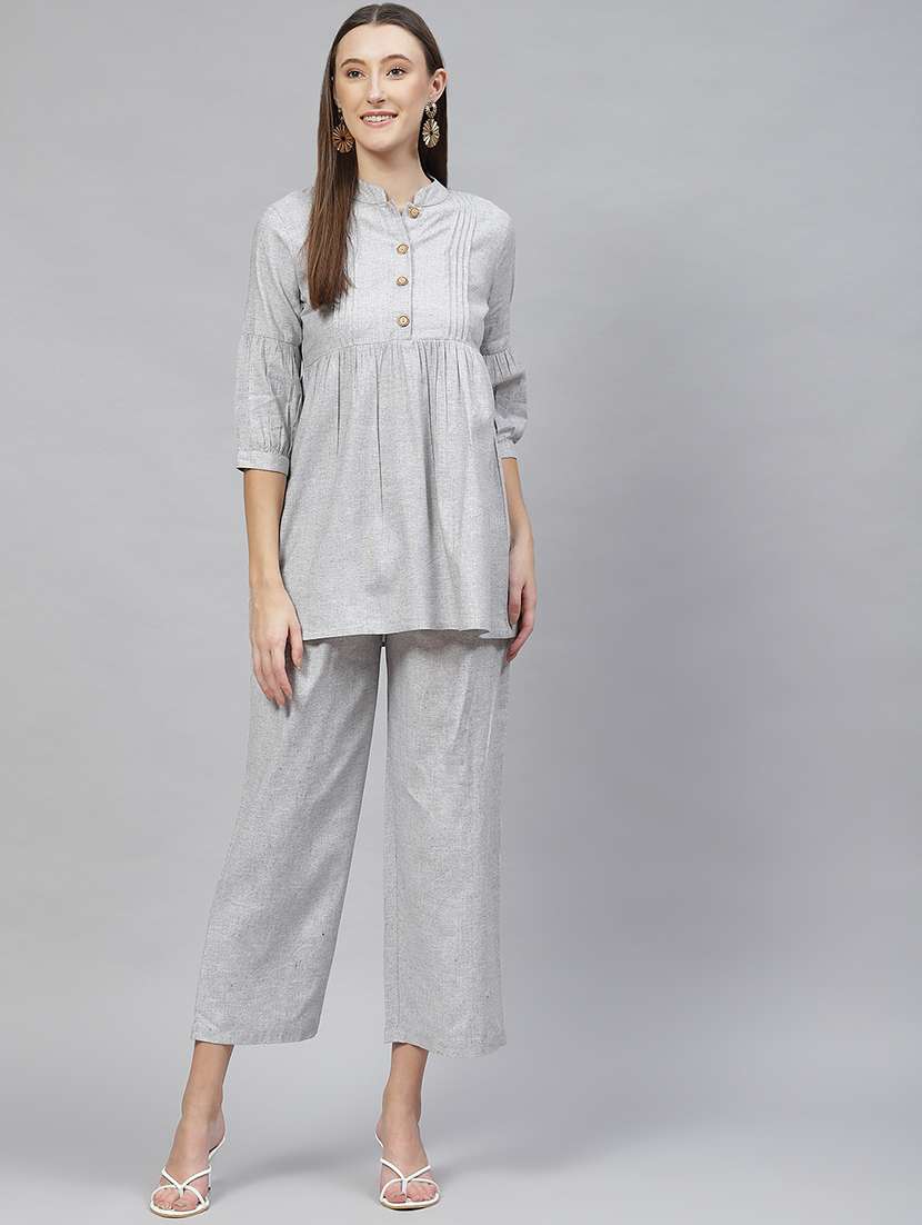 mandarin neck pleated top bottom set