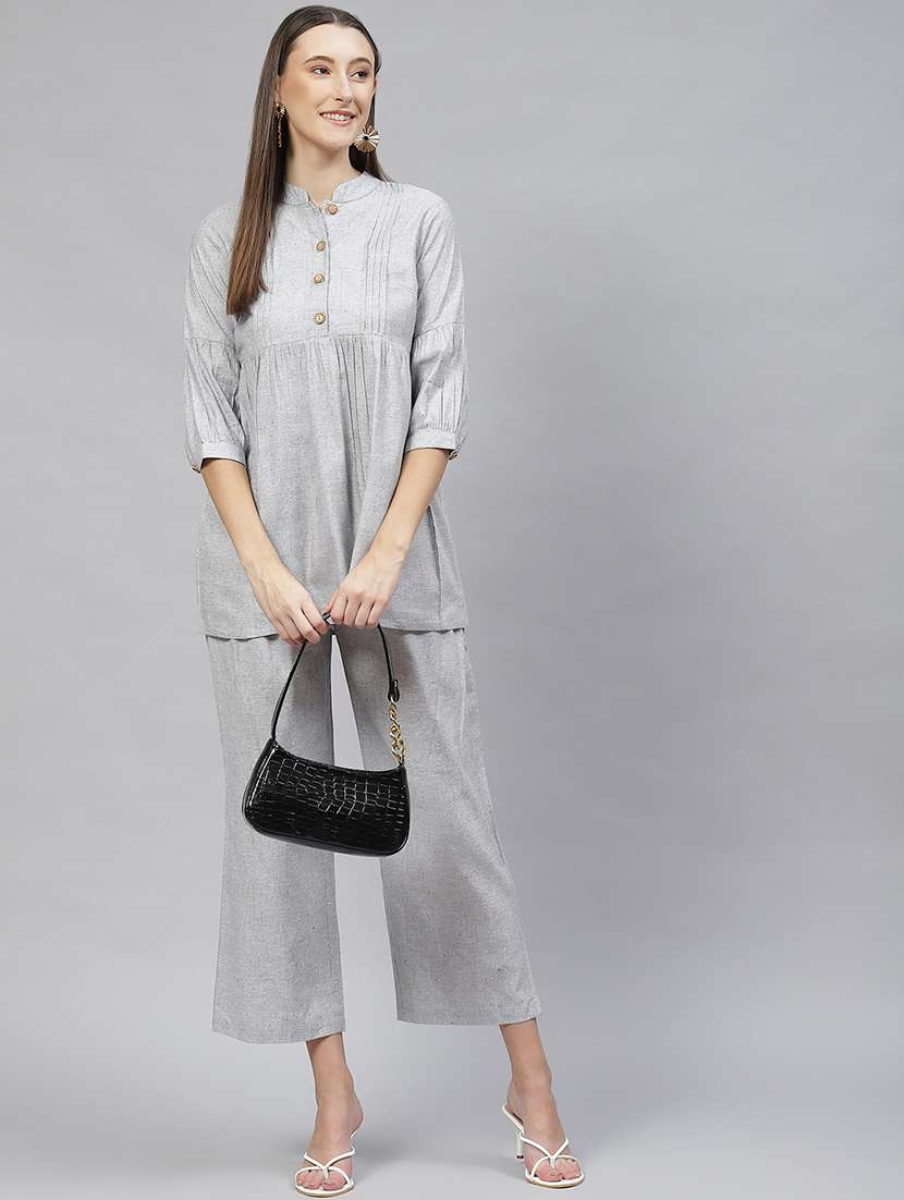 mandarin neck pleated top bottom set - 18720831 -  Standard Image - 1