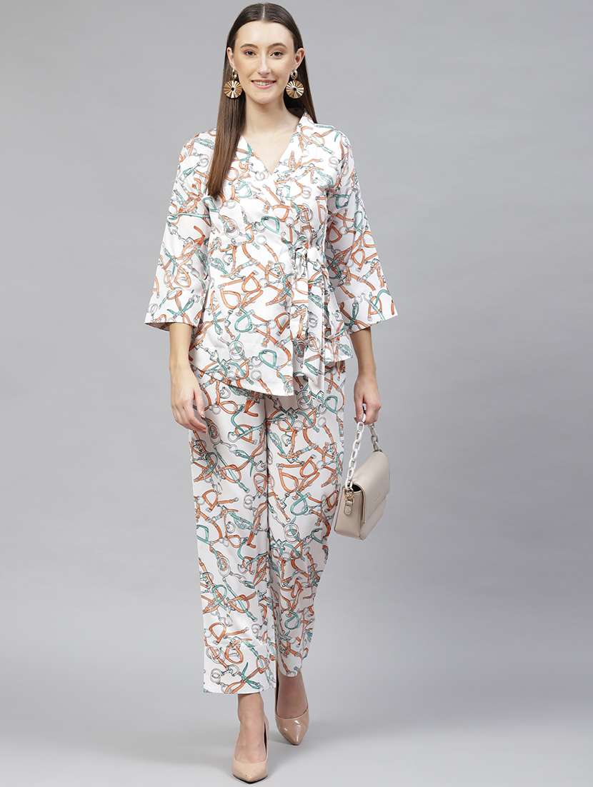 wrap up neck printed top bottom set - 18720835 - Standard Image - 1