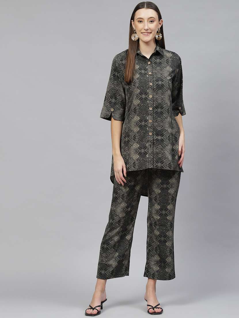 shirt collar printed bottom set