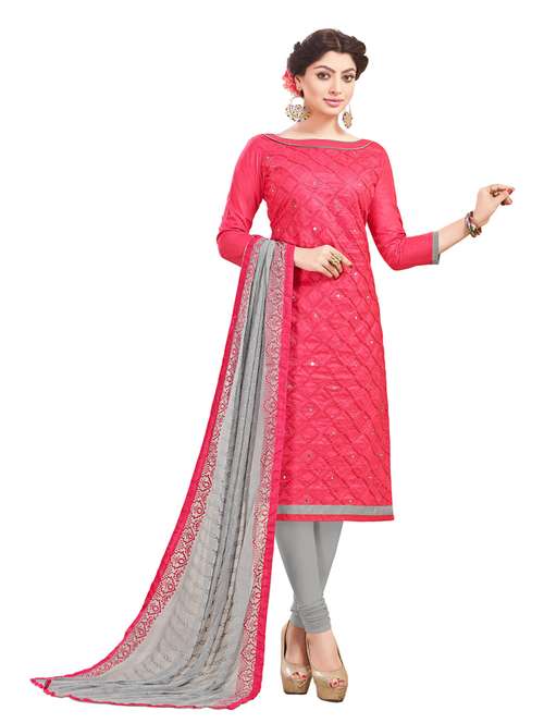 embroidered churidaar unstitched suit - 18721266 - Standard Image - 0