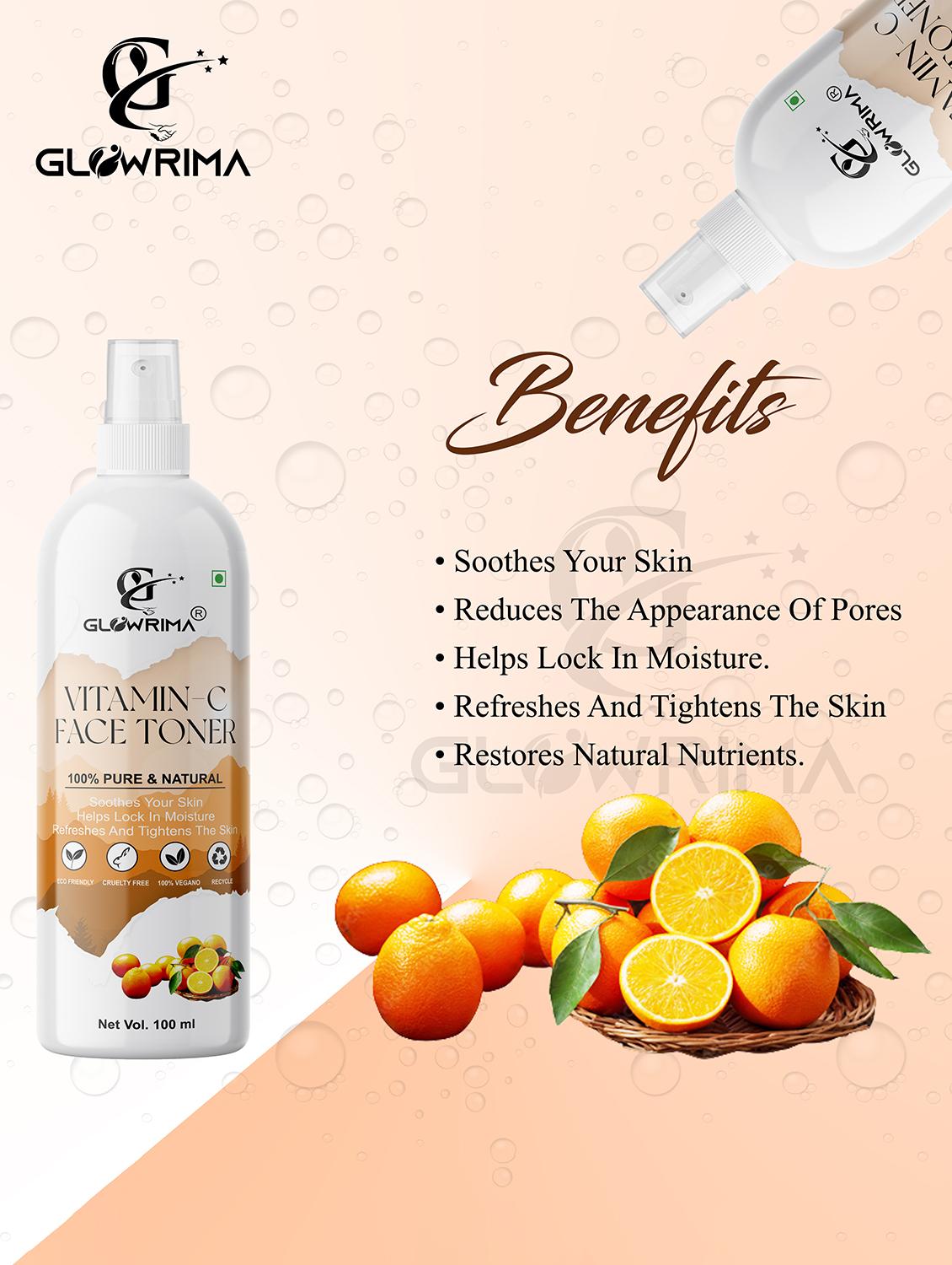 glowrima 100% natural vitamin-c toner for cleansing & refreshing skin pore tightening toner with spray 60ml (pack of 4) - 18722471 -  Standard Image - 1