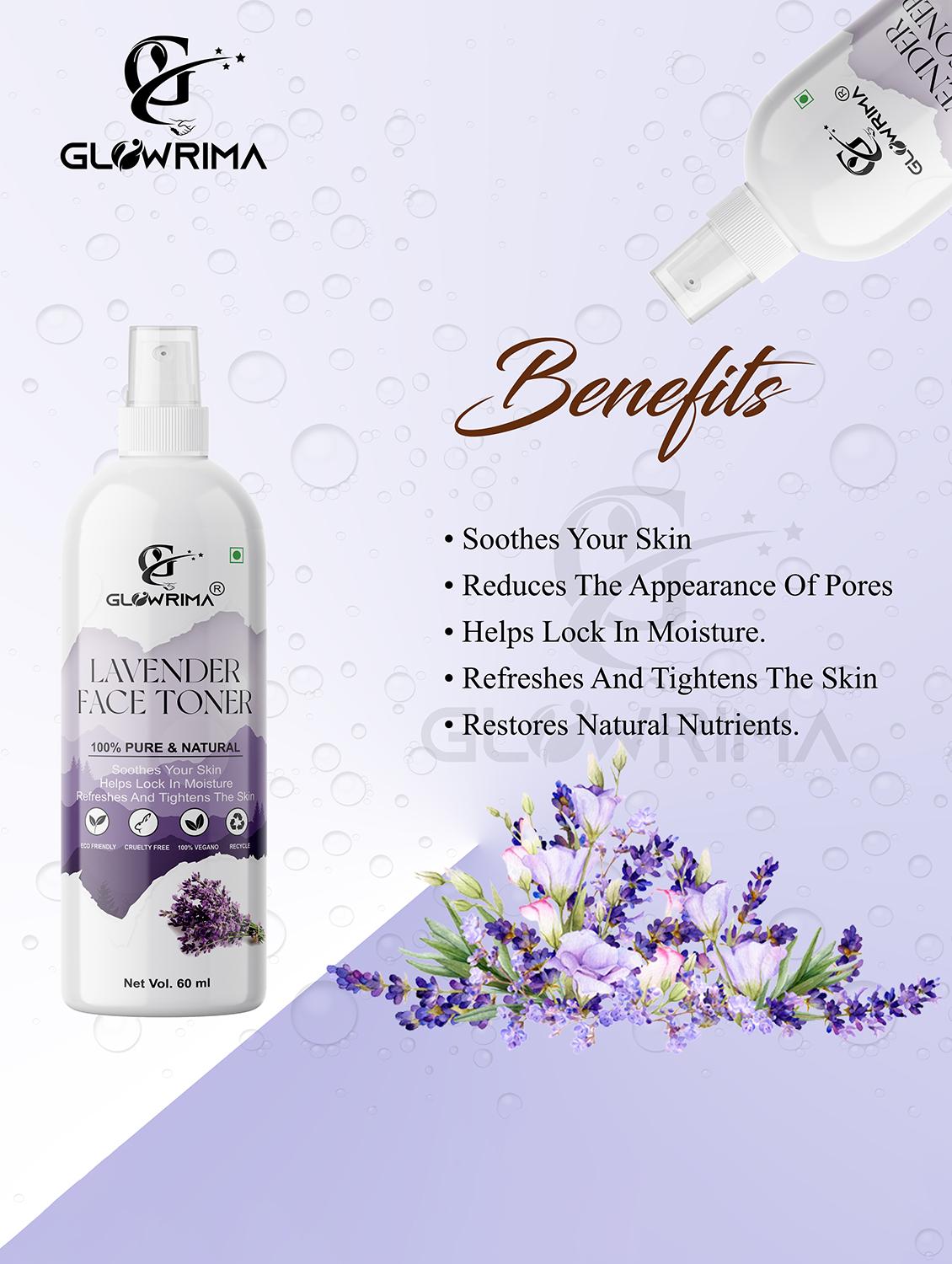 glowrima 100% natural lavender toner for cleansing & refreshing skin pore tightening toner with spray 200ml (pack of 1) - 18722516 - Standard Image - 1