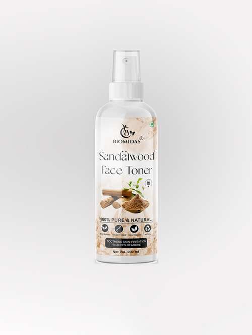 biomidas 100% natural sandalwood toner for cleansing & refreshing skin pore tightening toner with spray 200ml (pack of 1)