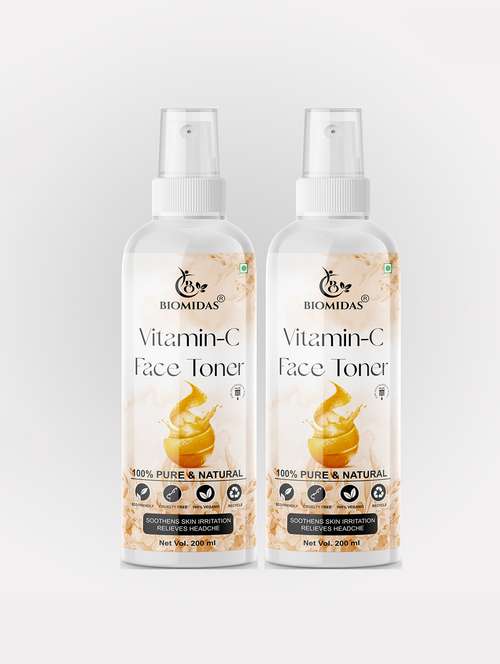 biomidas 100% natural vitamin-c toner for cleansing & refreshing skin pore tightening toner with spray 200ml (pack of 2)