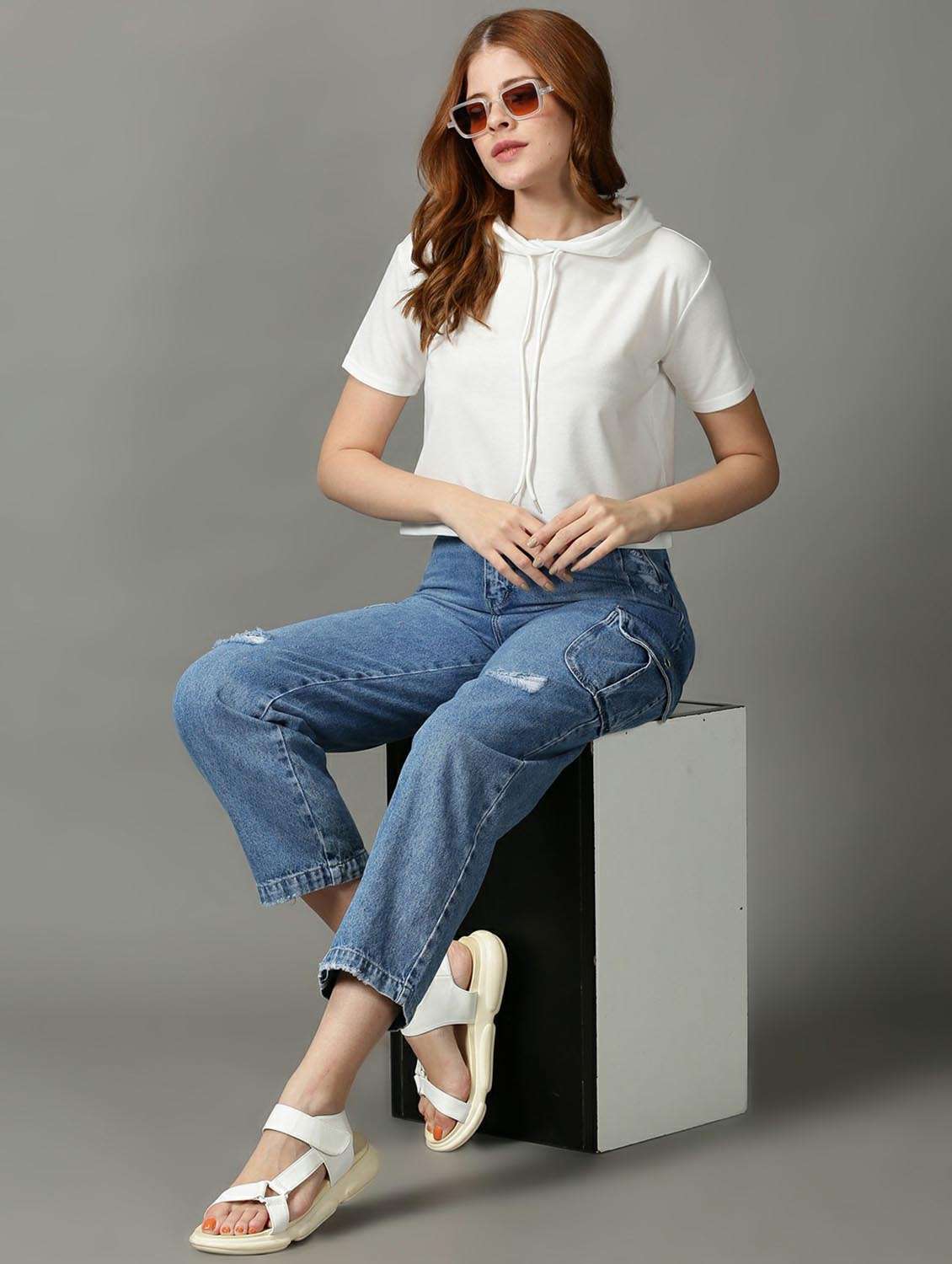 white cotton blend regular top - 18734827 -  Standard Image - 4