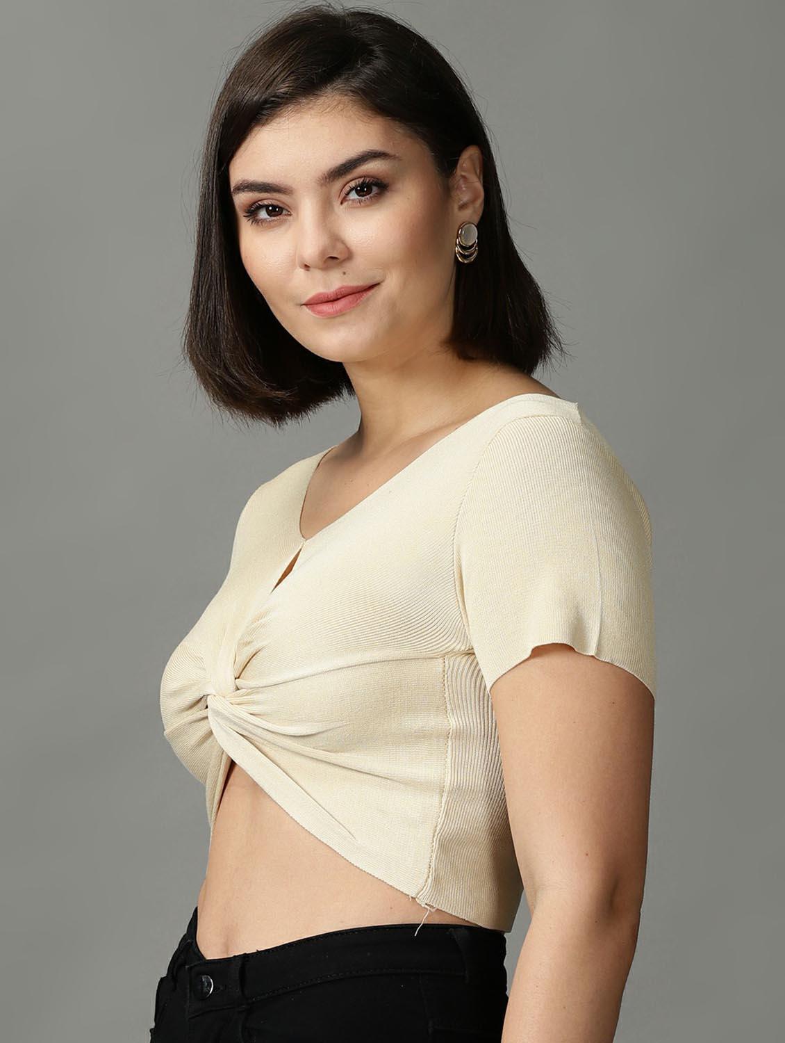 women's crop v neck top - 18734867 - Standard Image - 1