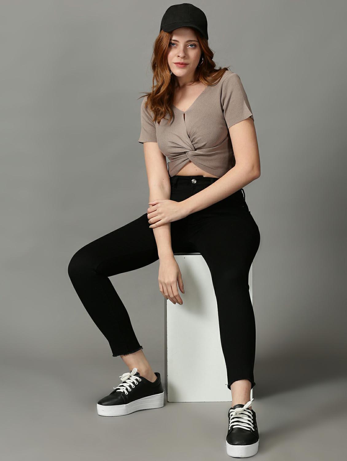women's crop v neck top - 18734868 - Standard Image - 4