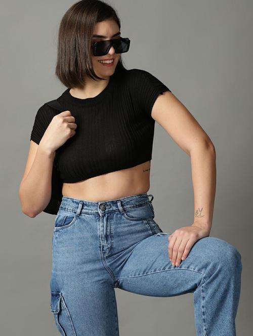 women's crop round neck top - 18734902 - Standard Image - 0