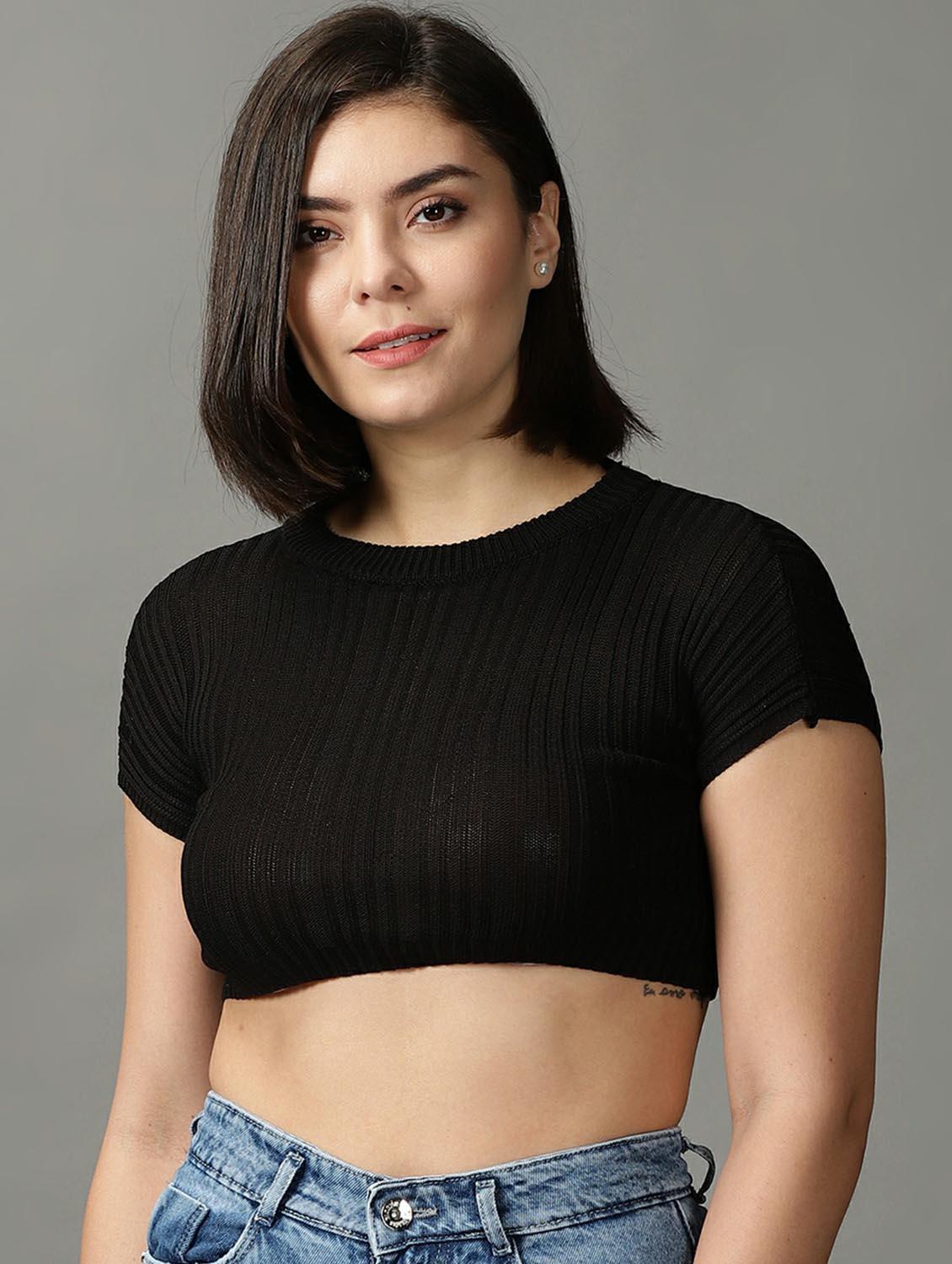 women's crop round neck top - 18734902 - Standard Image - 1