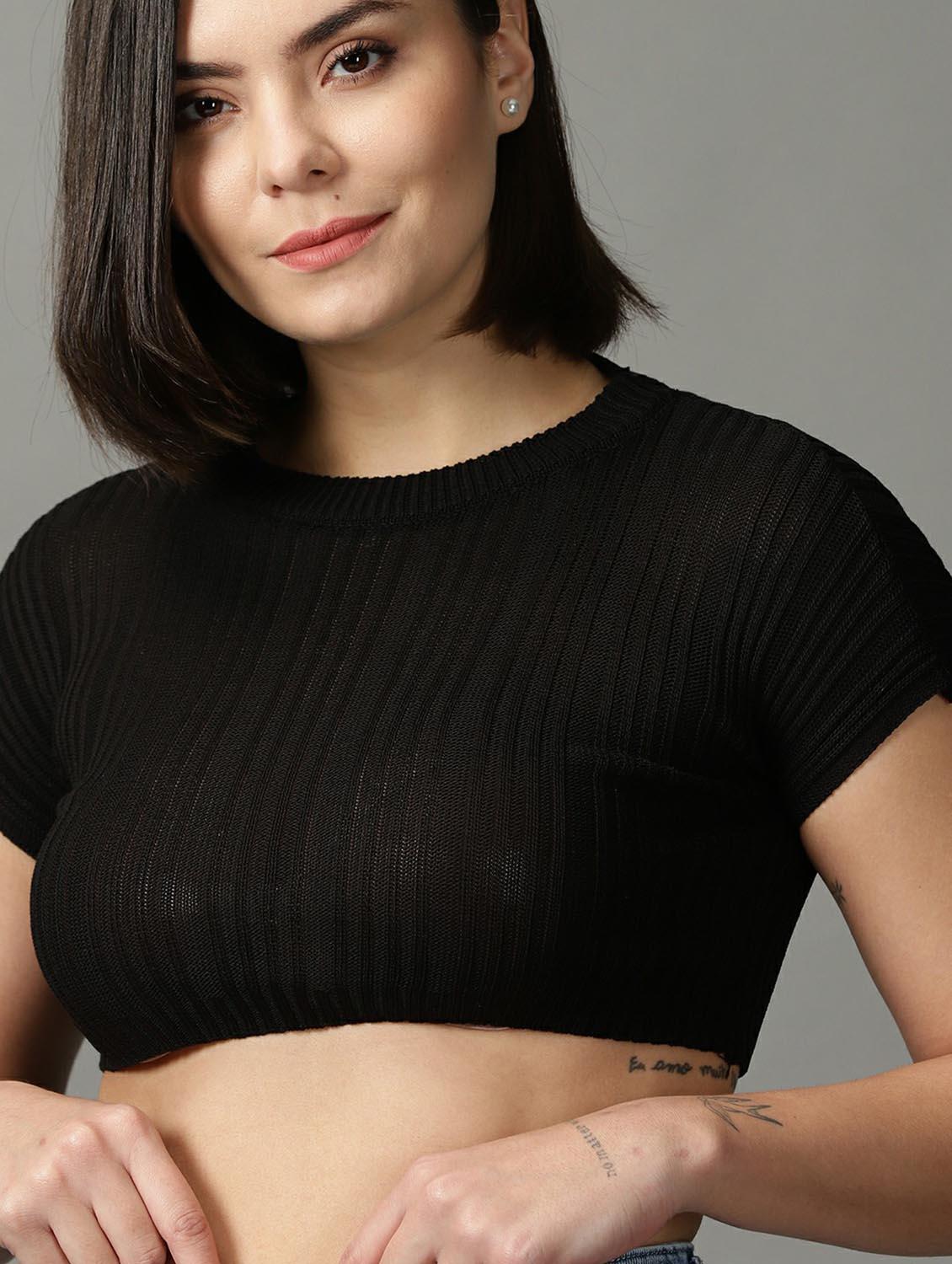 women's crop round neck top - 18734902 - Standard Image - 4
