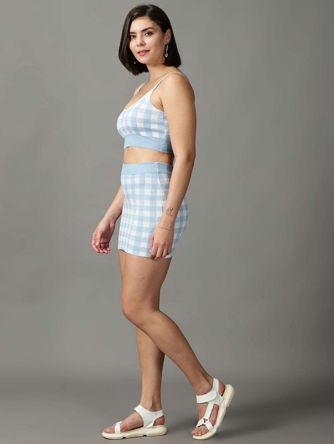 blue & white polyester top and skirt set - 18735131 -  Standard Image - 1