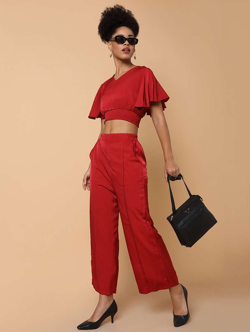 red polyester top and palazzos set  - 18735133 -  Standard Image - 1