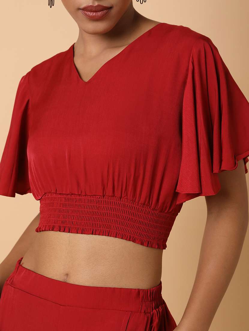 red polyester top and palazzos set  - 18735133 -  Standard Image - 6