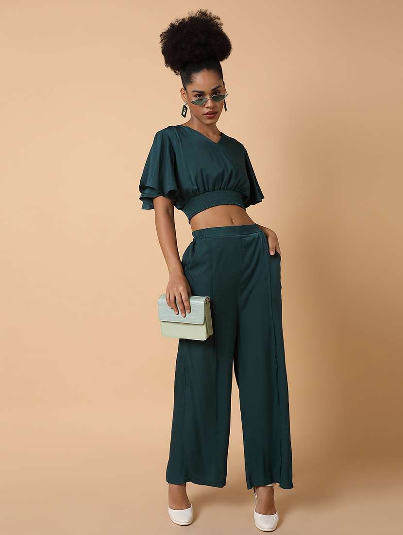 green polyester top and palazzos set - 18735134 - Standard Image - 1