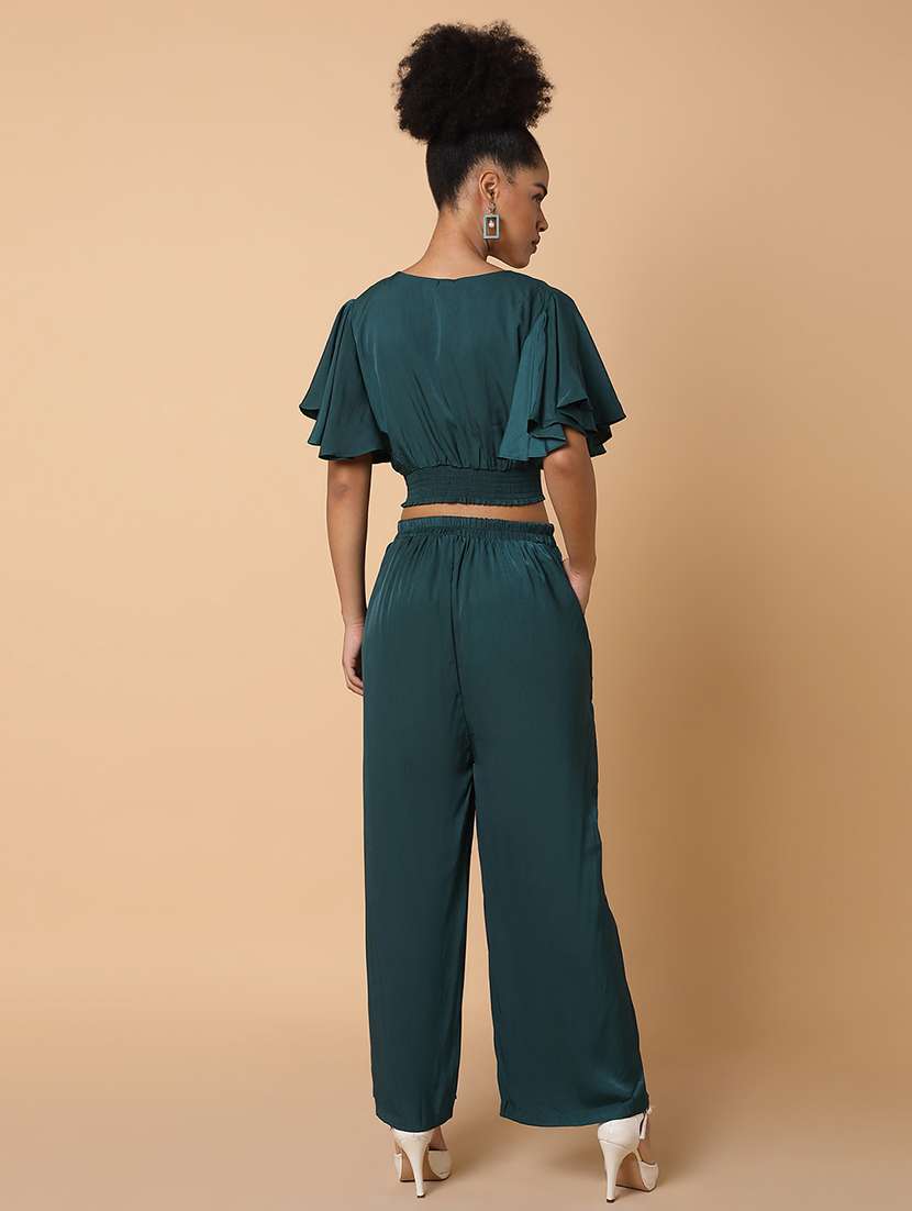 green polyester top and palazzos set - 18735134 - Standard Image - 4