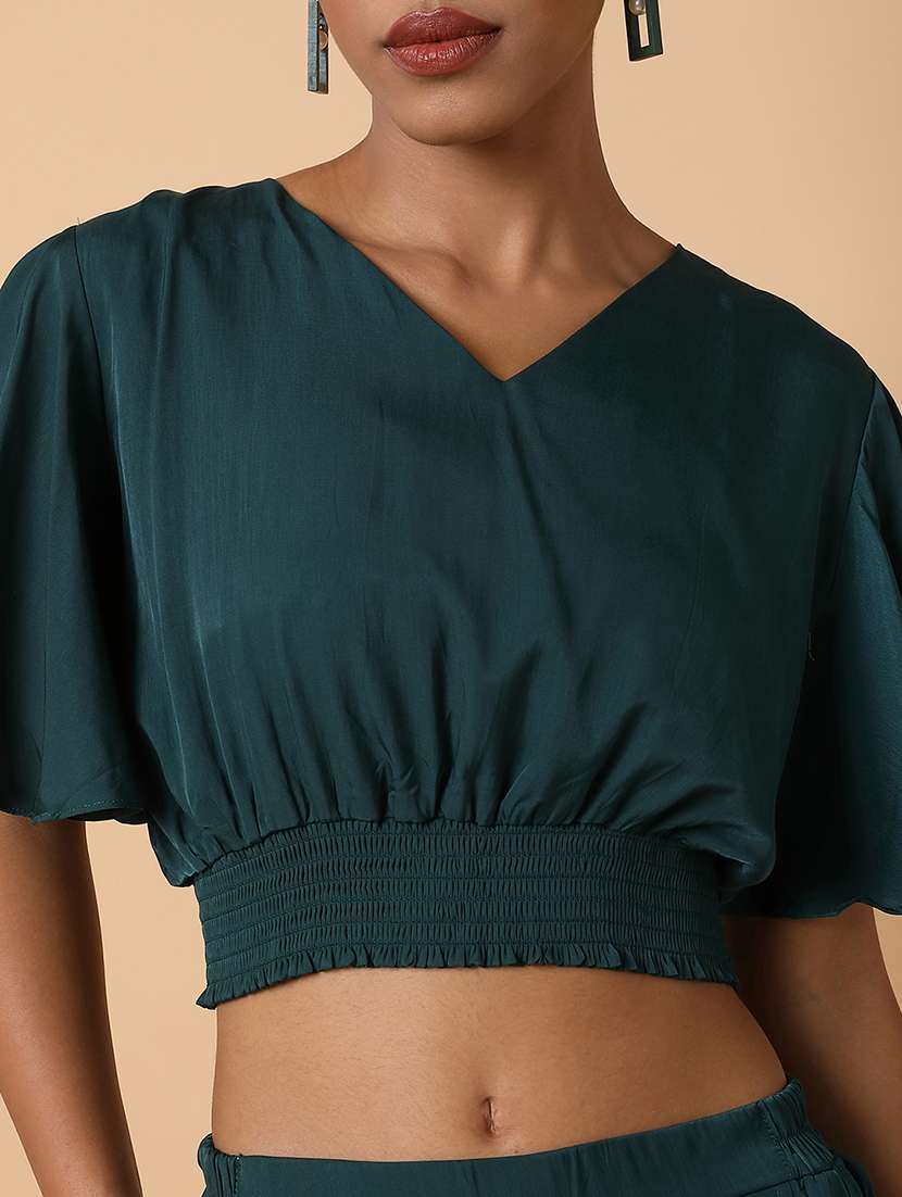 green polyester top and palazzos set - 18735134 - Standard Image - 6