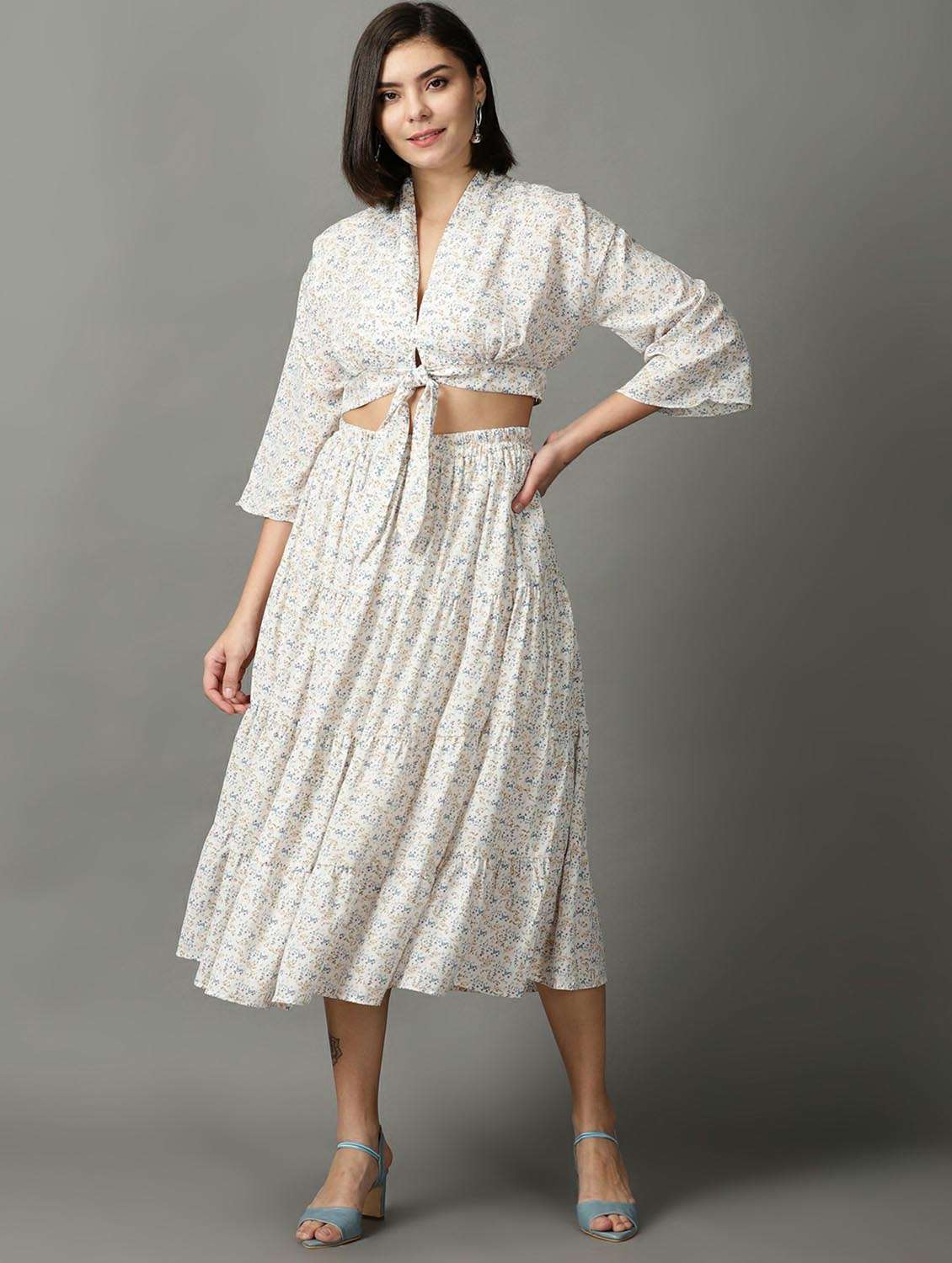 white polyester top and skirt set - 18735137 -  Standard Image - 1