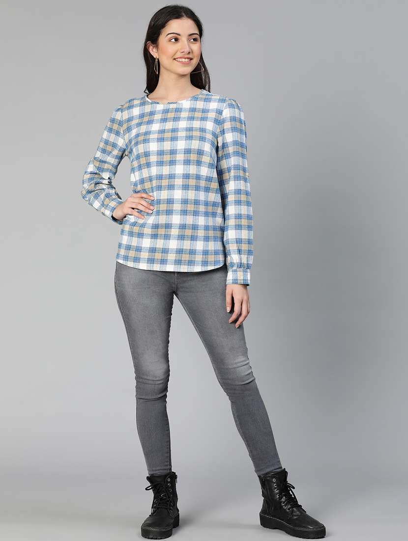 round neck checkered regular top - 18735728 - Standard Image - 4