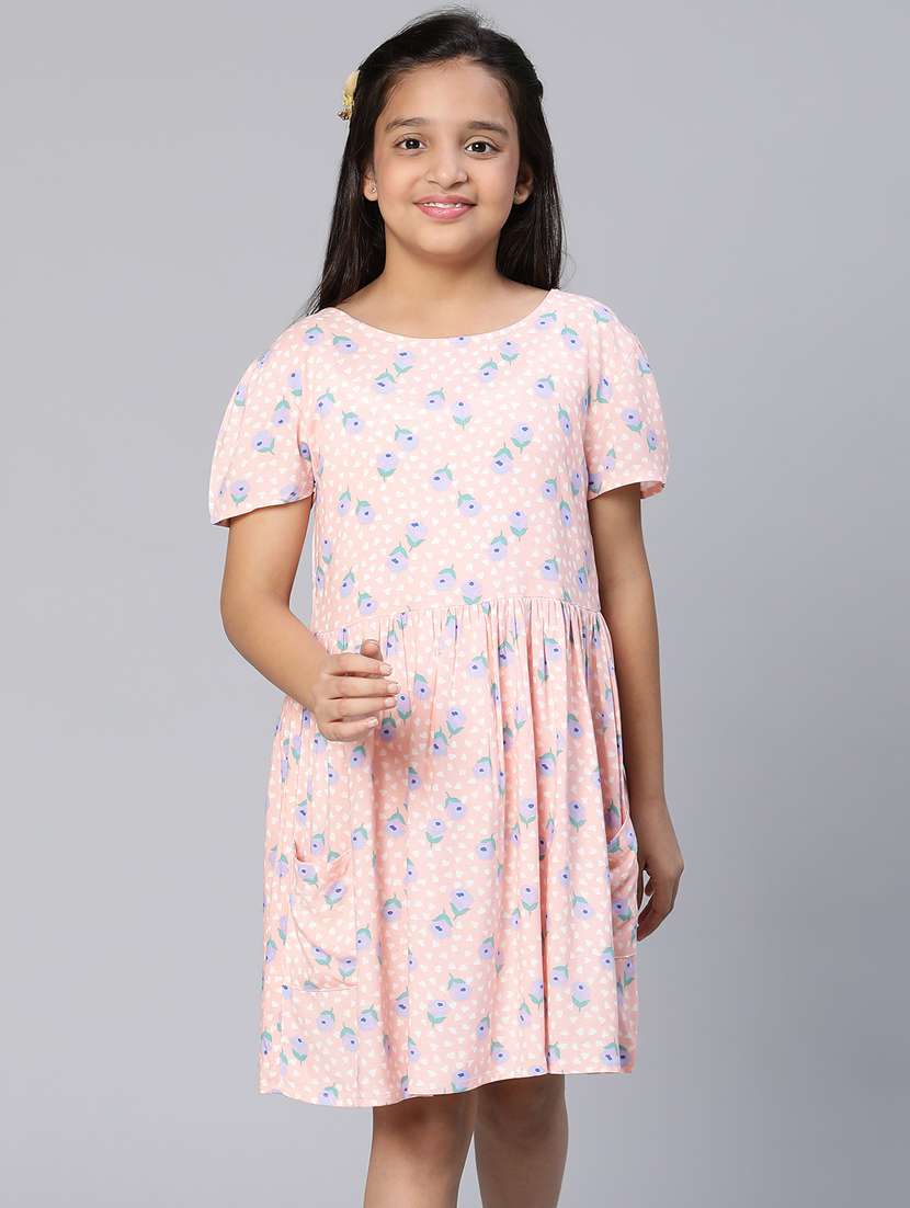 girls round neck short sleeves frock