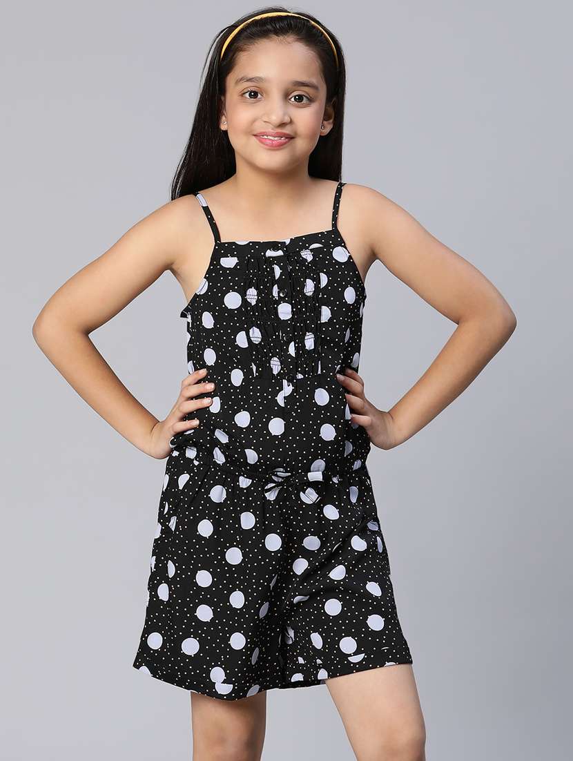 black polka dots polyester playsuit