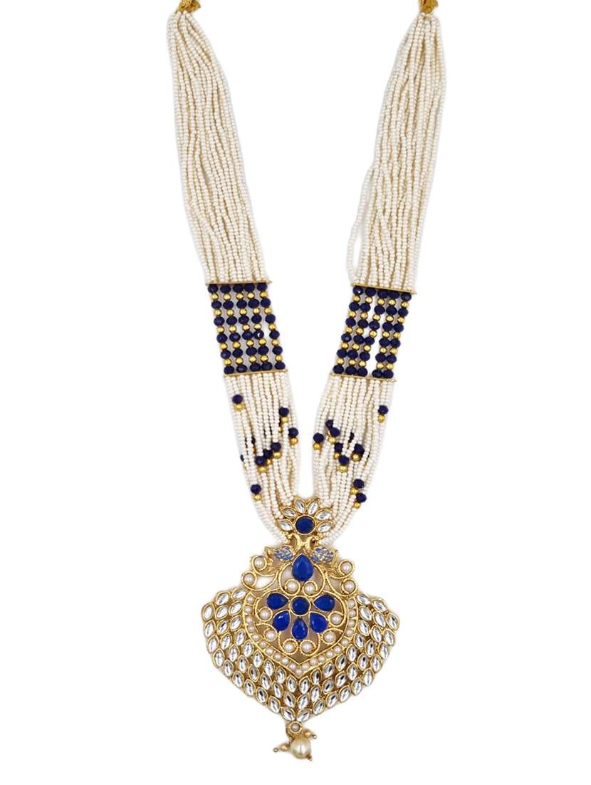  gold plated blue kundan traditional necklace earring set  - 18736470 -  Standard Image - 1