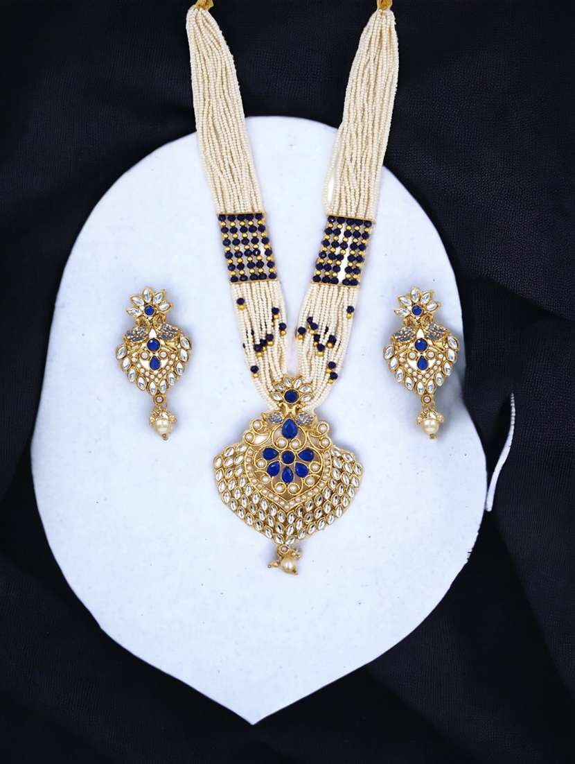  gold plated blue kundan traditional necklace earring set  - 18736470 -  Standard Image - 4