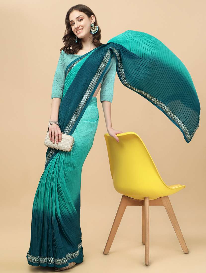 women's self design turquoise colored saree with blouse - 18736528 - Standard Image - 1