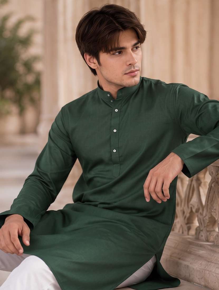 men solid mandarin neck long kurta - 18736565 -  Standard Image - 1