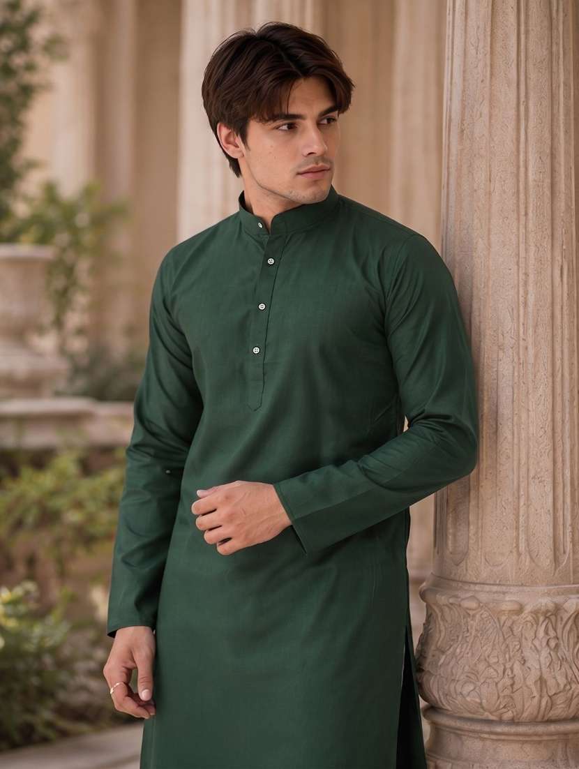 men solid mandarin neck long kurta - 18736565 -  Standard Image - 4