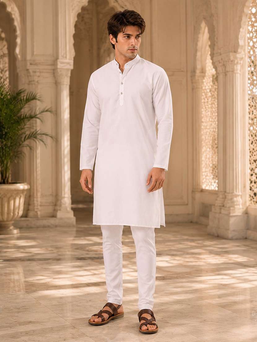 white solid mandarin neck kurta
