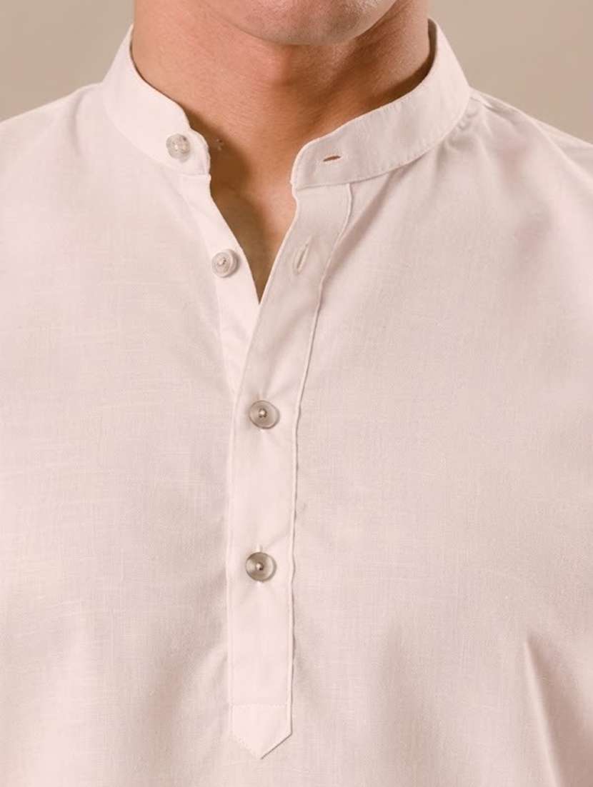 white solid mandarin neck kurta - 18736575 -  Standard Image - 1