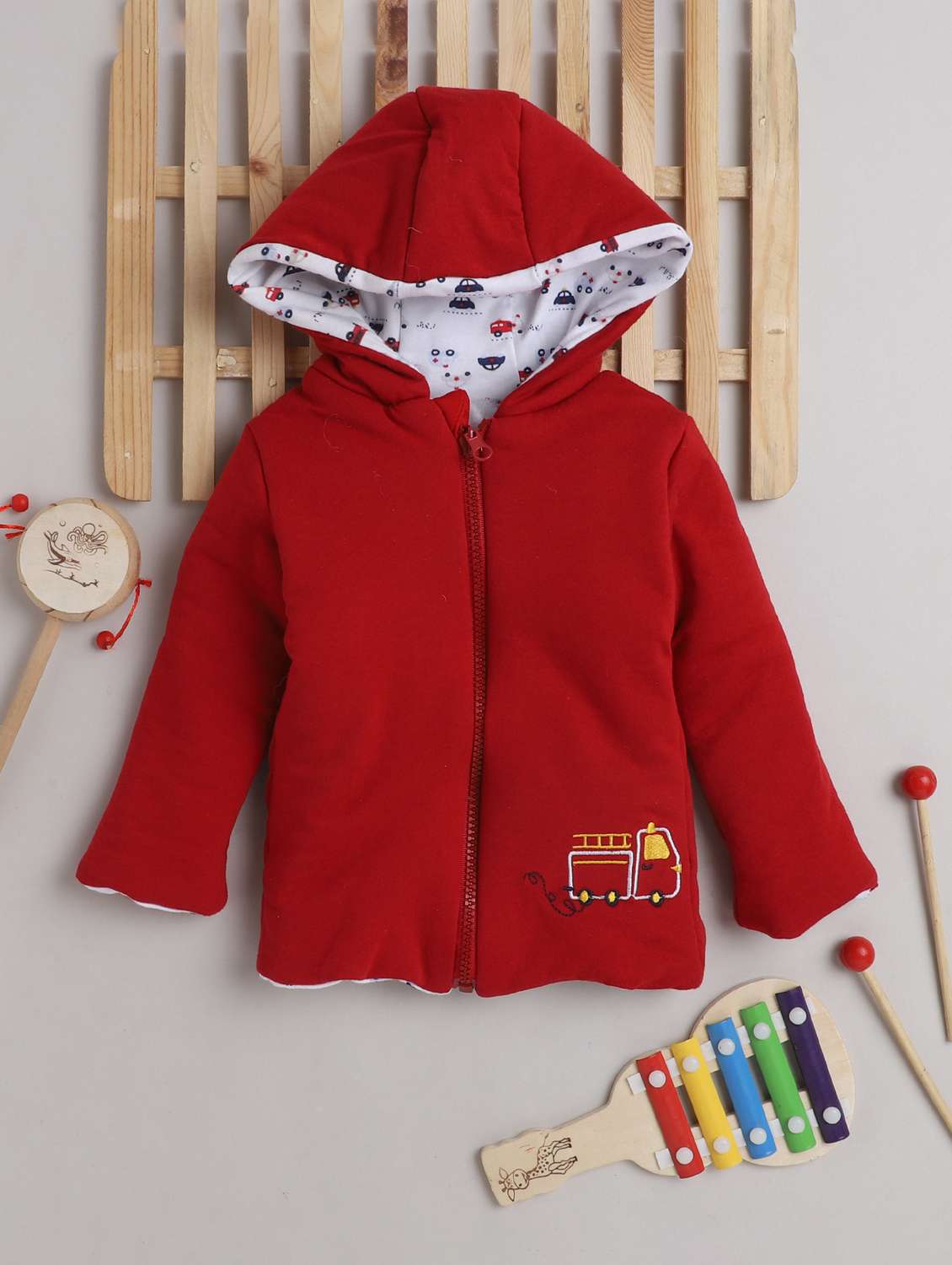 red cotton reversible jackets & coat