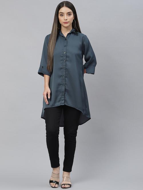 women's high-low collared top - 18736595 -  Standard Image - 0