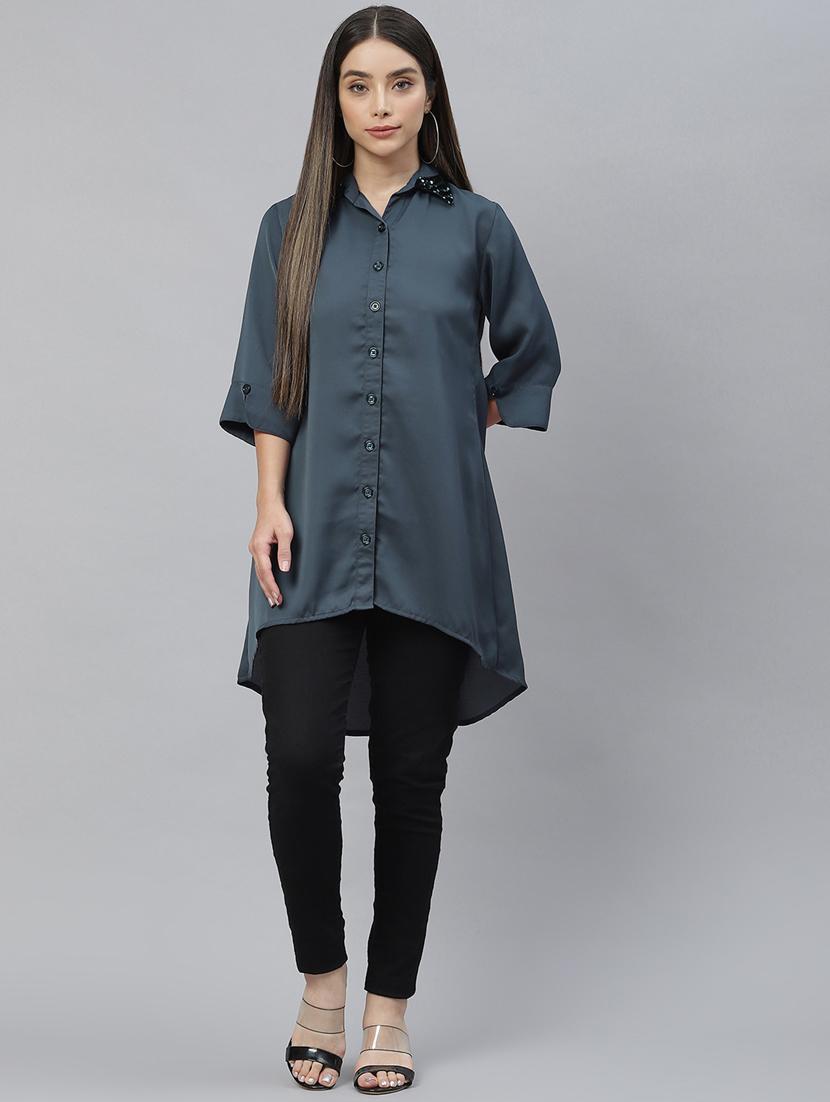 women's high-low collared top - 18736595 -  Zoom Image - 0