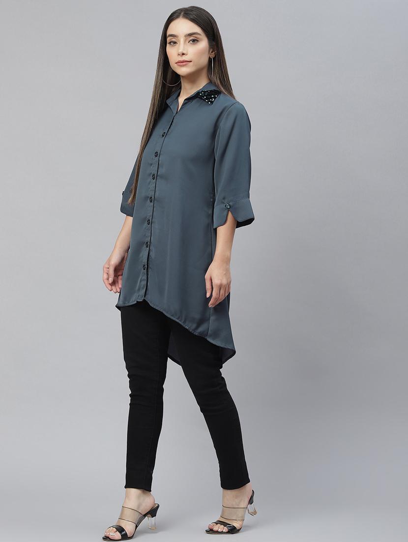 women's high-low collared top - 18736595 -  Standard Image - 1