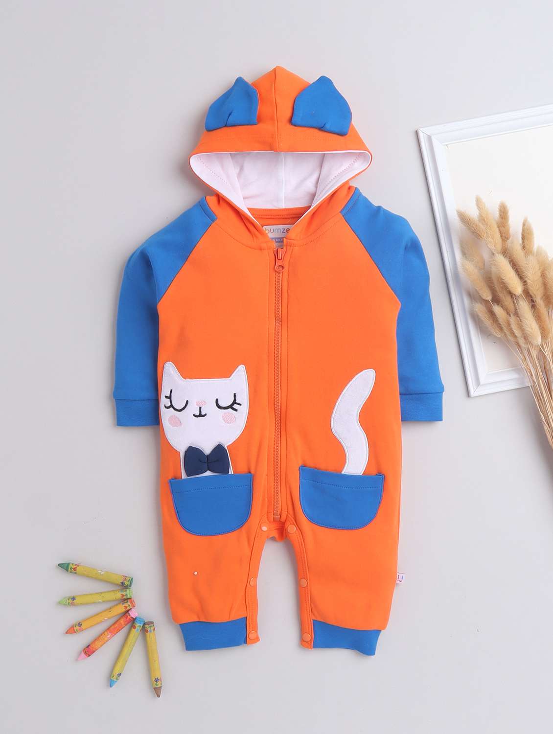 orange patchwork rompers