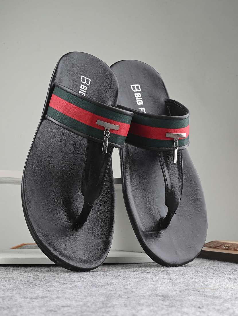black synthetic & mesh slip on sandals