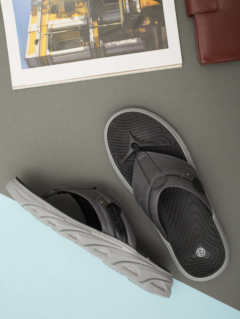 grey synthetic & mesh slip on slippers