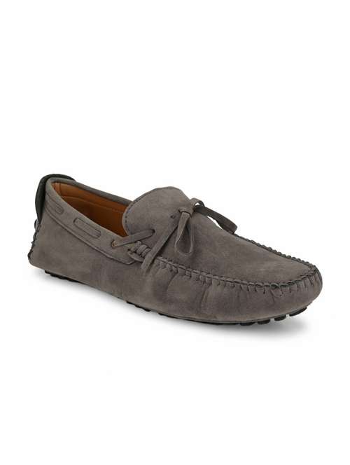 Grey Suede Slip On Loafers