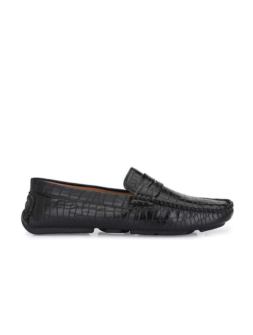 black synthetic slip on loafers - 18736947 - Standard Image - 1