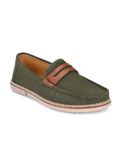 green suede slip on loafers