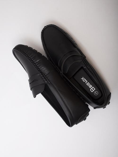 black synthetic slip on loafers - 18736993 - Standard Image - 0