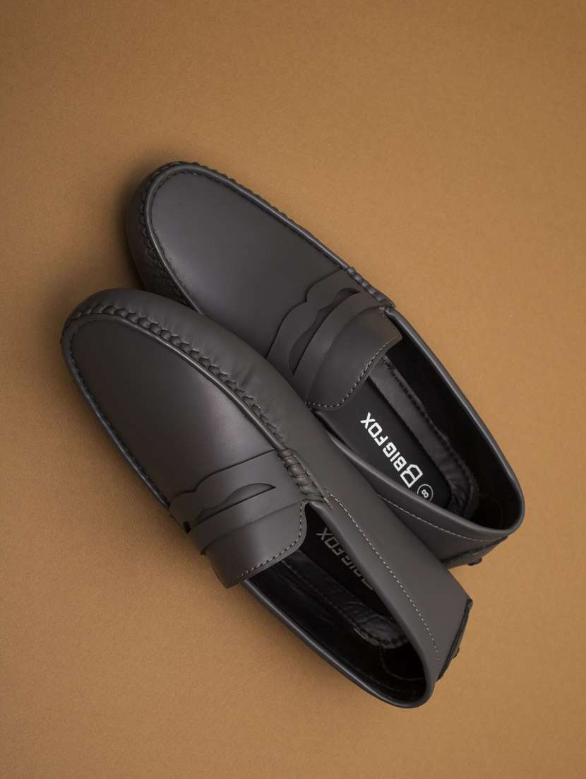 grey synthetic slip on loafers